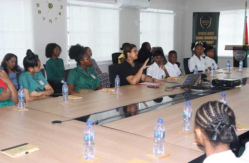Dr Pradeepa Bholanath, Senior Director for Climate Change and REDD+ at the Ministry of Natural Resources, engaged students and teachers from several secondary schools on Guyana’s transition towards a low-carbon economy and the skills required to participate in emerging sectors