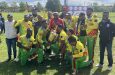 The victorious Caribbean Sensation players celebrate their triumph. OSCL President, Shiv Persaud, is at extreme right while Vice-president, Amit Bacchus, is at extreme left