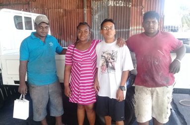 Sentara with three of the guys who risked their lives to save hers