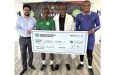 From left: GFF General Secretary Pushpargha Chattopadhyay, MVP Darron Niles, Slingerz FC Head Coach Jamaal Shabazz and Best Goalkeeper Akel Clarke (Elite League photo)