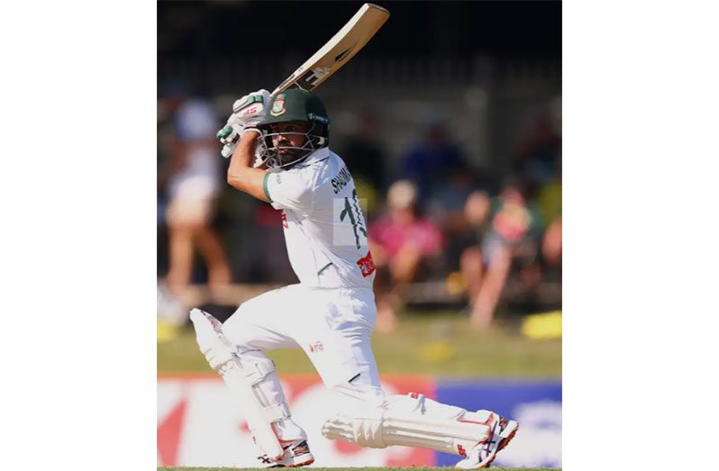 Shadman Islam on the go during his unbeaten 99 against the West Indies