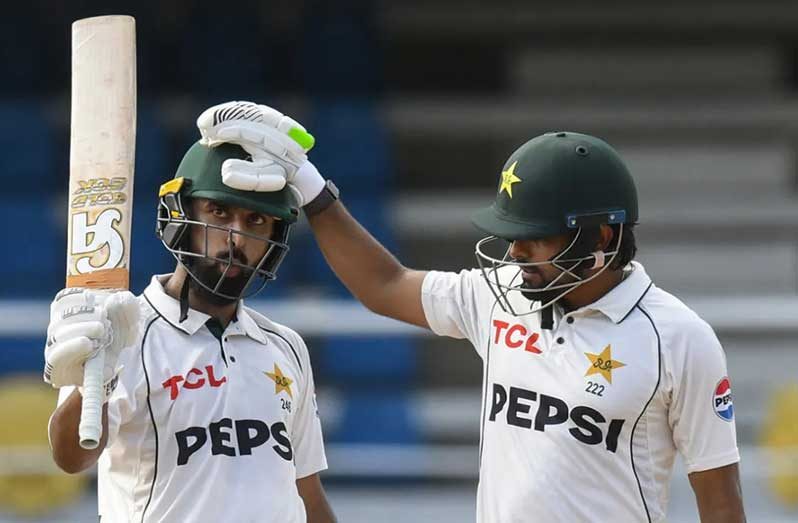 Shafique and Babar batted through the final session unscathed • (AFP/Getty Images)