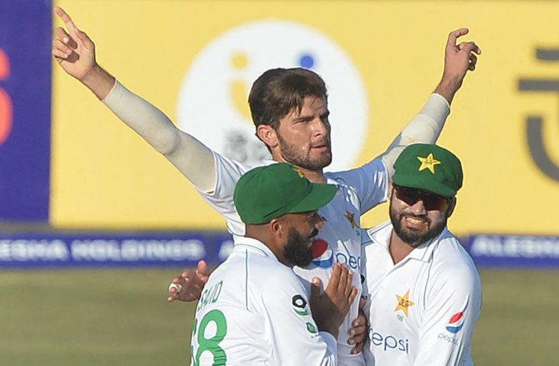 Shaheen Shah Afridi picked up three wickets in a fiery opening burst (AFP/Getty Images)