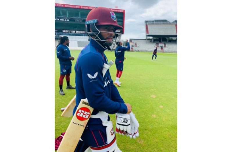 Batsman Shai Hope during training at Old Trafford.