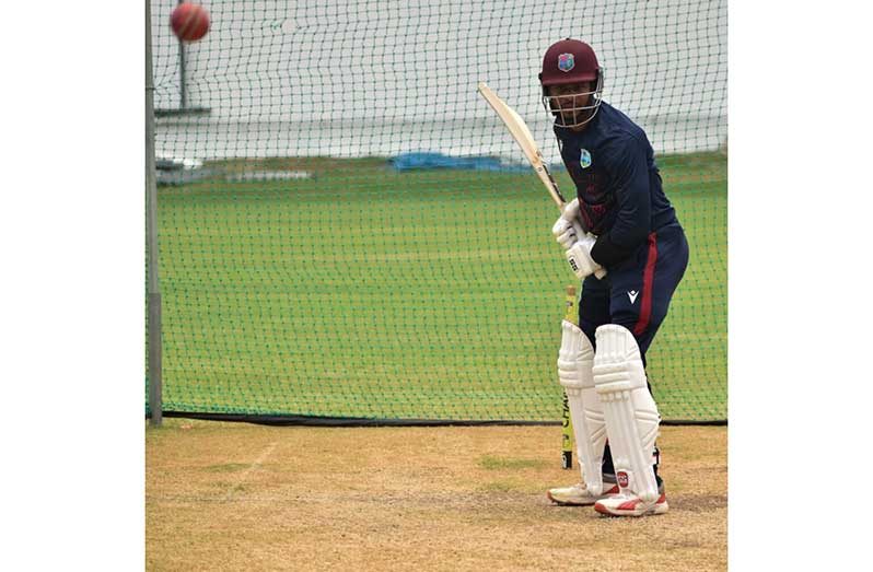 Shai Hope batting in the nets during a practice session (Photo courtesy CWI Media)
