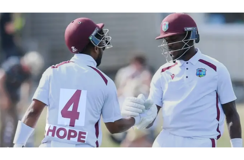 Shai Hope (left) and Justin Greaves (right) rescued the West Indies with a 174-run stand for the fifth wicket against Sri Lanka.