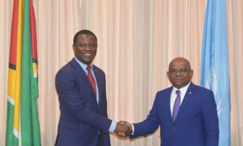 Minister of Foreign Affairs and International Co-operation, Hugh Hilton Todd and President of the 76th Session of the United Nations General Assembly (PGA), Abdulla Shahid (DPI photo)