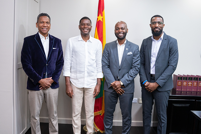 President of Cricket West Indies (CWI), Dr. Kishore Shallow, (third from left) led a delegation to Grenada for a courtesy call on Prime Minister Honourable Dickon Mitchell (second from left)