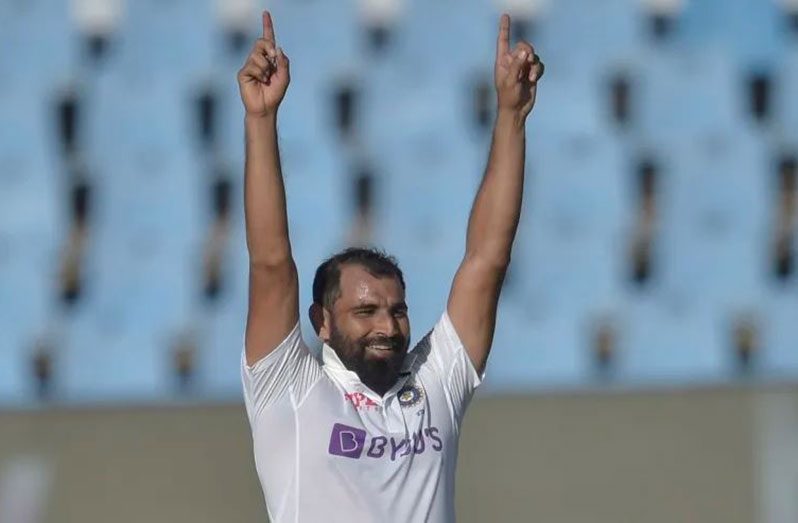 Mohammed Shami exults after completing a five-for.