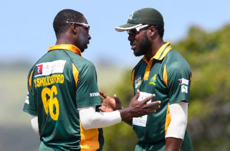 Veteran off-spinner Shane Shillingford (left) and captain Kirk Edwards