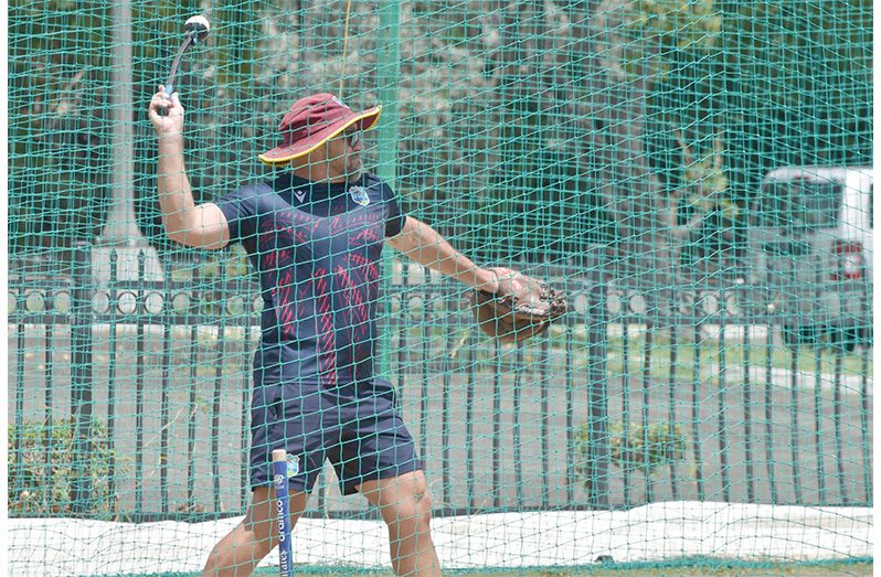 West Indies women’s coach Shane Deitz in the nets in Antigua. Photo: (CWI Media)