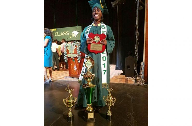 CAPE Top Student Shanomae Milling was always a star pupil. Here she is pictured in 2017 at her graduation ceremony. She achieved 11 Grade Ones and two Grade Twos at CSEC, and was her school’s best graduating student that year.