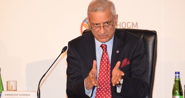 Commonwealth Secretary General Kamalesh Sharma speaks during at a press conference on Saturday in Malta (Kawise Wishart photo)