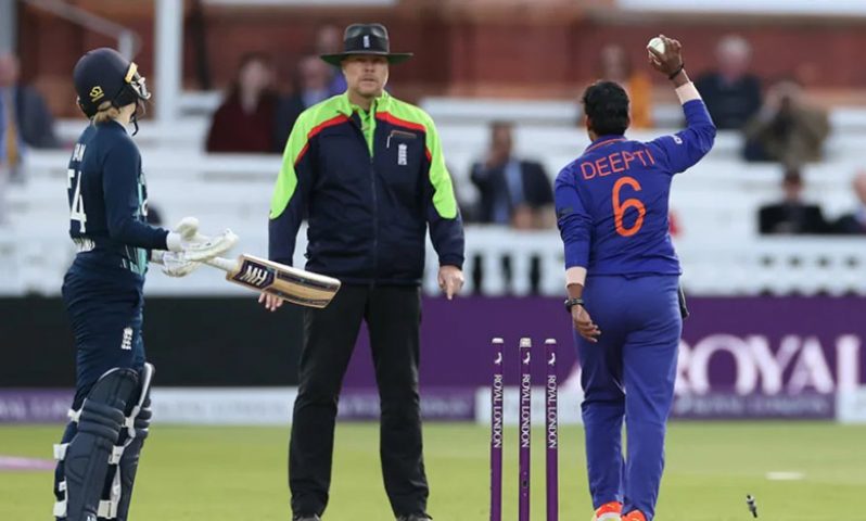 Deepti Sharma runs out Charlie Dean backing up at the non-striker's end (Getty Images)