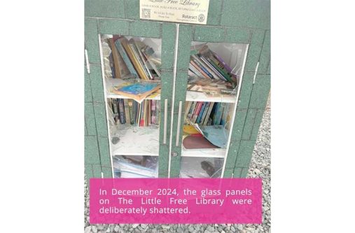 The shattered glass of the door of the Little Free Library at the National Park
