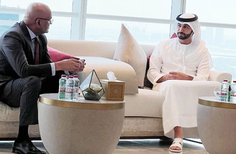 Vice-President Bharrat Jagdeo during his recent meeting with His Highness Sheikh Ahmed Dalmook Al Maktoum