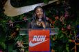 Shelly-Ann Fraser-Pryce delivering remarks at Monday night’s function