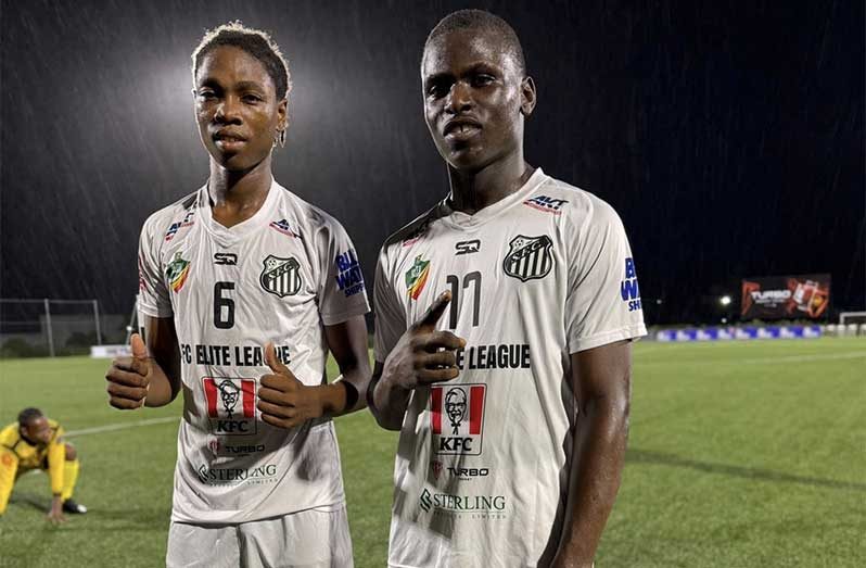 Santos goal scorers (right to left) Shem James and Ian Daniels