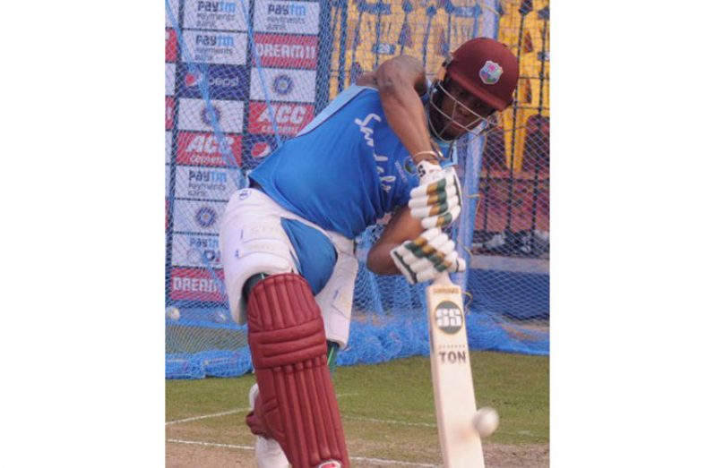 Left-hander Shimron Hetmyer bats during a training session ahead of today’s decisive ODI.