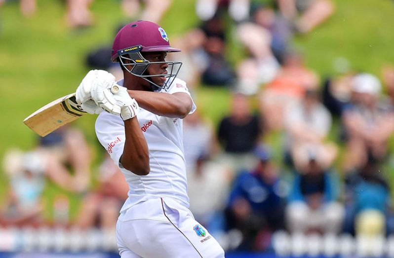 Guyana’s Shimron Hetmyer batted well for 66 in the West Indies second innings in the first Test.