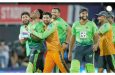 Shimron Hetmyer is mobbed by his teammates following his heroics