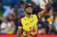 Shimron Hetmyer celebrates after scoring the fastest half century by a West Indian at a T20 World Cup