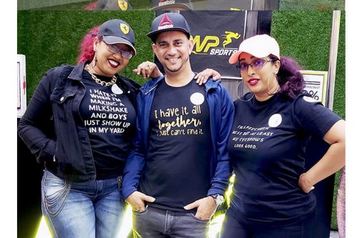 Director/Producer Maria Benschop (left) with comedians Chris Gopaul (centre) and Leza ‘Radica’ Singh