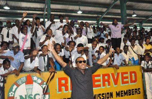 Adrian Dutchin with his young fans