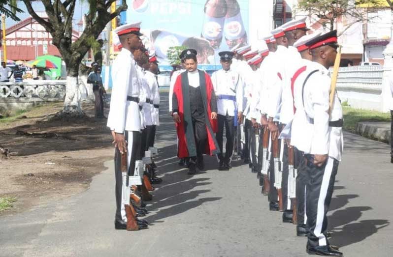 FLASHBACK: Justice Navindra Singh inspecting the Guard of Honour during a 2019 assizes opening ceremony.