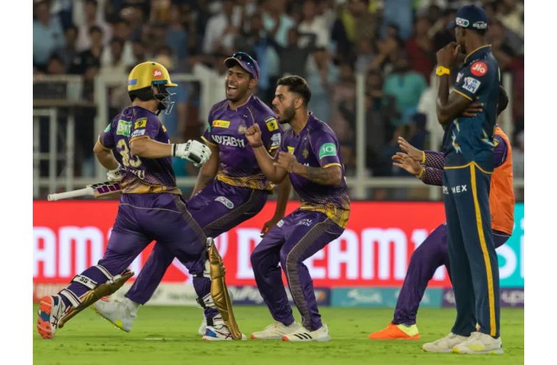 Rinku Singh rushes into the arms of his team-mates after pulling off a miracle  •  BCCI