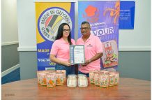 CEO Alyssa Singh and her husband, Mark Singh, Manager of Maliyah’s Kitchen, when they received their recertification for the Made in Guyana Standards Mark