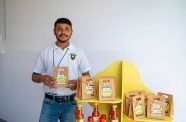 Teacher Devendra Ghansharma as he displays the products made by the students of The Bishops’ High School (Elton John photo)