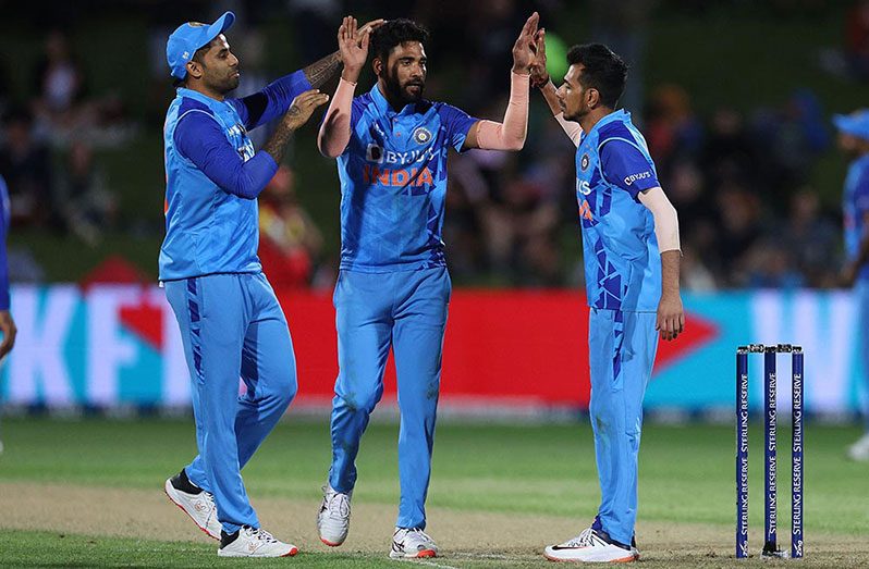 India’s Mohammed Siraj (centre) was Player of the Match for his 4-17 // Getty