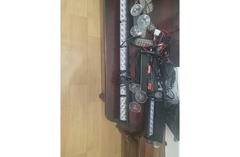 The siren equipment seized for production as evidence in court. The drivers are expected to face charges arising from the incident