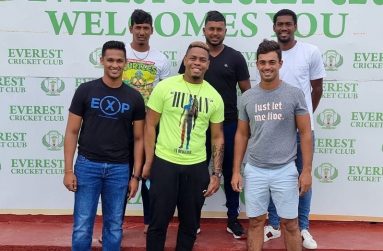Six of the seven members (absentee is Clinton Pestano) of Everest Cricket Club who have been selected in the Guyana Harpy Eagles squad for the Regional Four-Day Championship