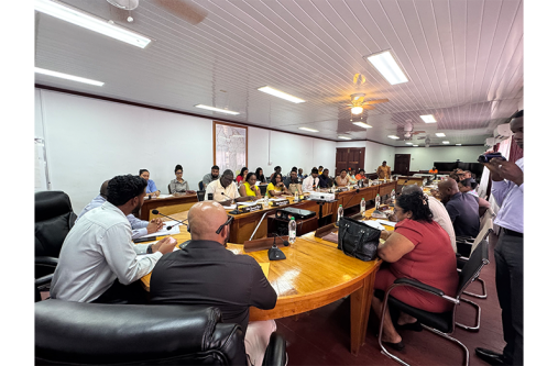 Chairman of the Region Six RDC, Junior Basant leads the first statutory meeting of the new council