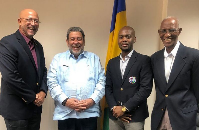 From left: CWI president Ricky Skerritt, Prime Minister Ralph Gonsalves, vice-president Dr Kishore Shallow and CWI director, Ambassador Michael Findlay.