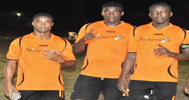 Slingerz FC players (L-R) Vurlon Mills, Colin Nelson and Tichard Joseph