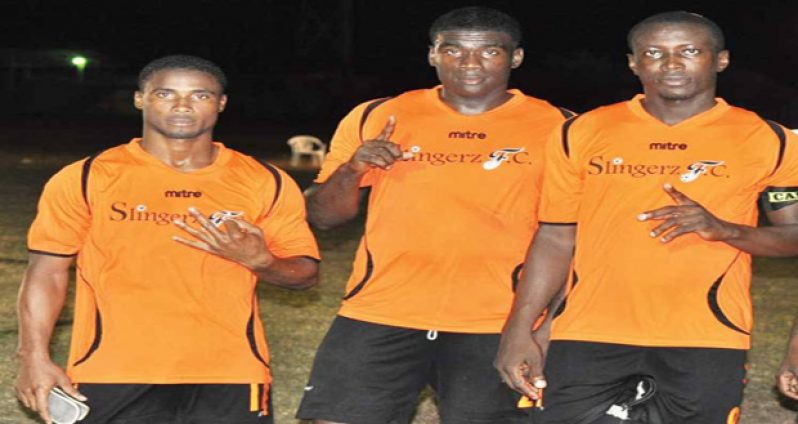 Slingerz FC players (L-R) Vurlon Mills, Colin Nelson and Tichard Joseph