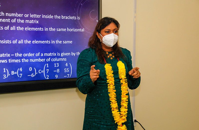 Minister of Education, Priya Manickchand, delivers remarks while inside the smart classroom at the Brickdam Secondary School