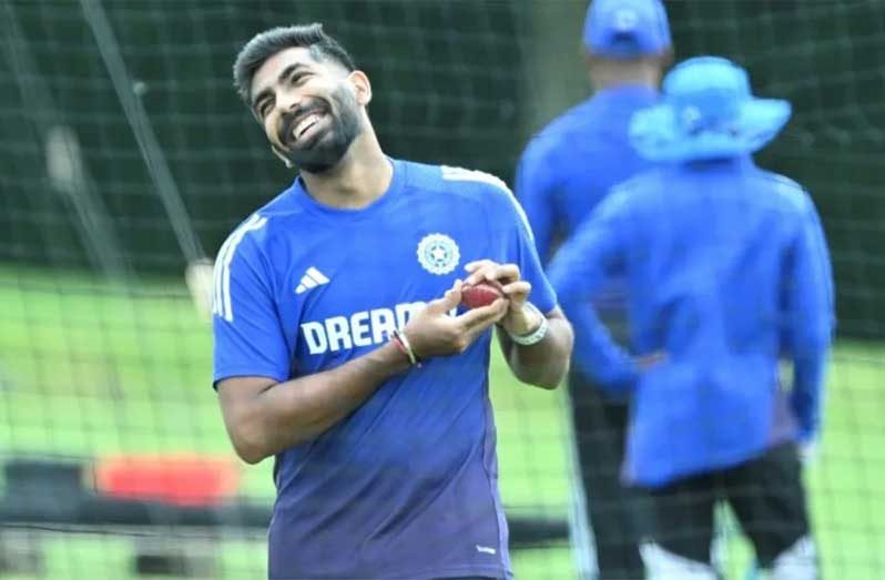 Jasprit Bumrah's all smiles during a practice session • Bipin Patel