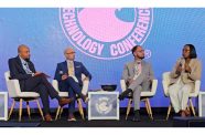 Kathy Smith (R), President of the Georgetown Chamber of Commerce and Industry, speaking at the OTC 2025 Around the World Series on Guyana (PC : OilNOW)