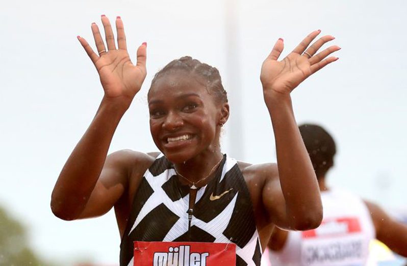 Dina Asher-Smith celebrates her success in Gateshead.