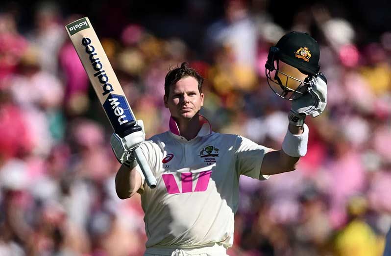 Steven Smith brought up his 13th Ashes century  •  Gareth Copley/Getty Images
