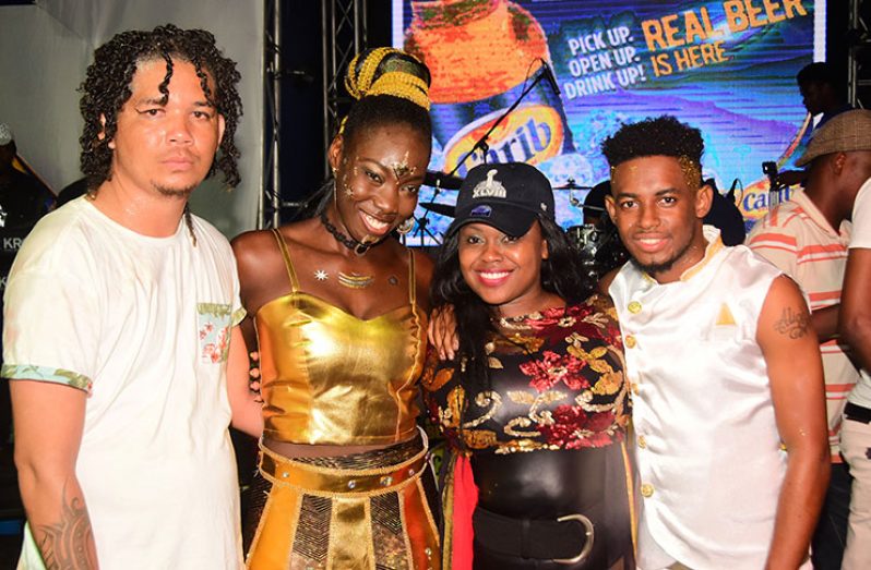 The Carib Soca Monarch 2018 top four finalists (from left) Brandon Harding; Melisa “Vanilla” Roberts; Diana Chapman and Colwyn Blair (Adrian Narine photo)