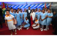 President Dr. Irfaan Ali with nurses and staff of the West Demerara Regional Hospital