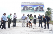 Minister of Natural Resources, Raphael Trotman (right) and Minister of Public
Health, Volda Lawrence turn the sod for the new Epidemiology lab and the new
Guyana Gold Board Office, as other officials of the two ministries look on (Carl
Croker photo)