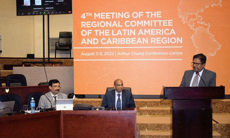 Minister Singh speaking at the Fourth Regional Committee Meeting for the Latin America and Caribbean Region of the International Solar Alliance