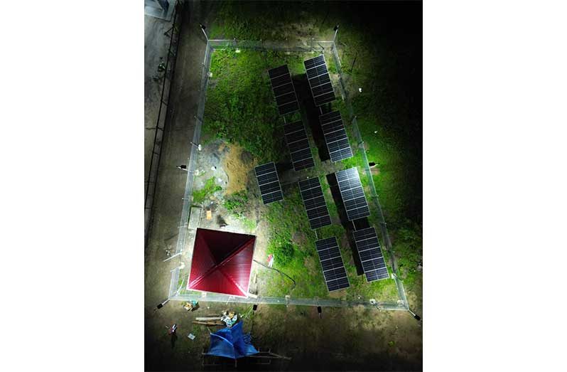 An aerial picture of one of Batavia’s solar farms on Arian Island