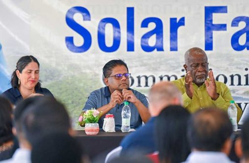 Joining Prime Minister Brigadier Mark Phillips at the commissioning ceremony for a 3MW solar farm at Hampshire in Region Six was Senior Minister in the Office of the President with Responsibility for Finance, Dr. Ashni Singh